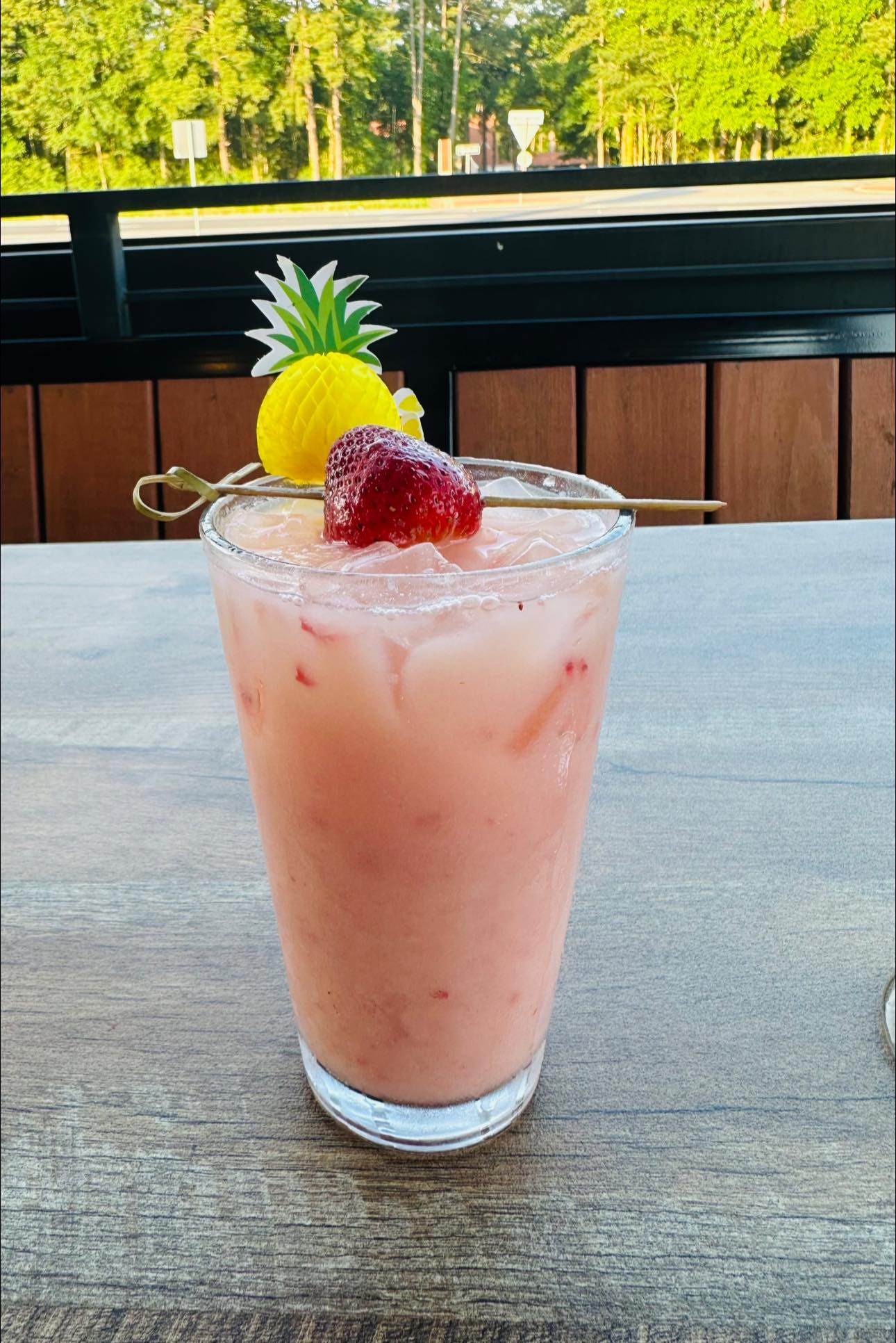 Strawberry pineapple cocktail on the patio